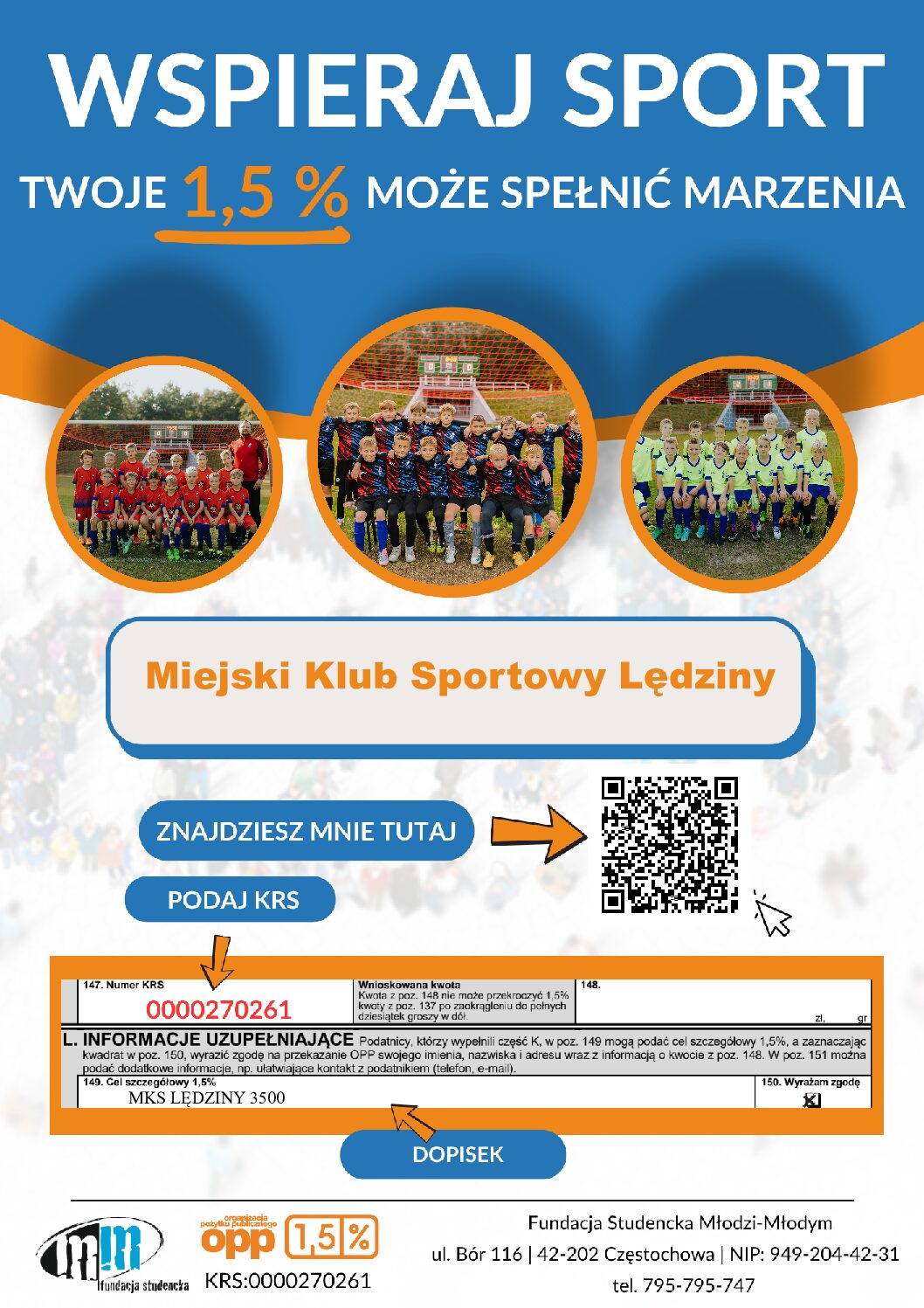 Przekaż 1,5 % podatku na rzecz MKS Lędziny